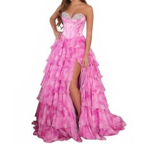 NEW AVA PRESLEY bask waist floral ballgown in pink/white